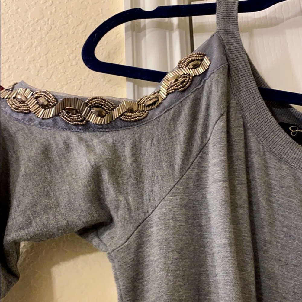 Open shoulder beaded top